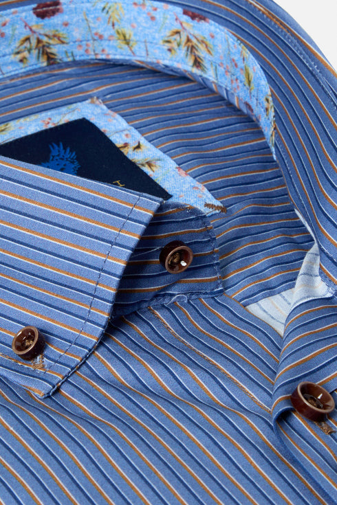 Benetti Lisbon Long Sleeve Striped Casual Shirt Coffee