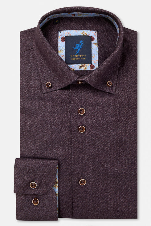 Benetti Marty Long Sleeve Textured Casual Shirt Bordo