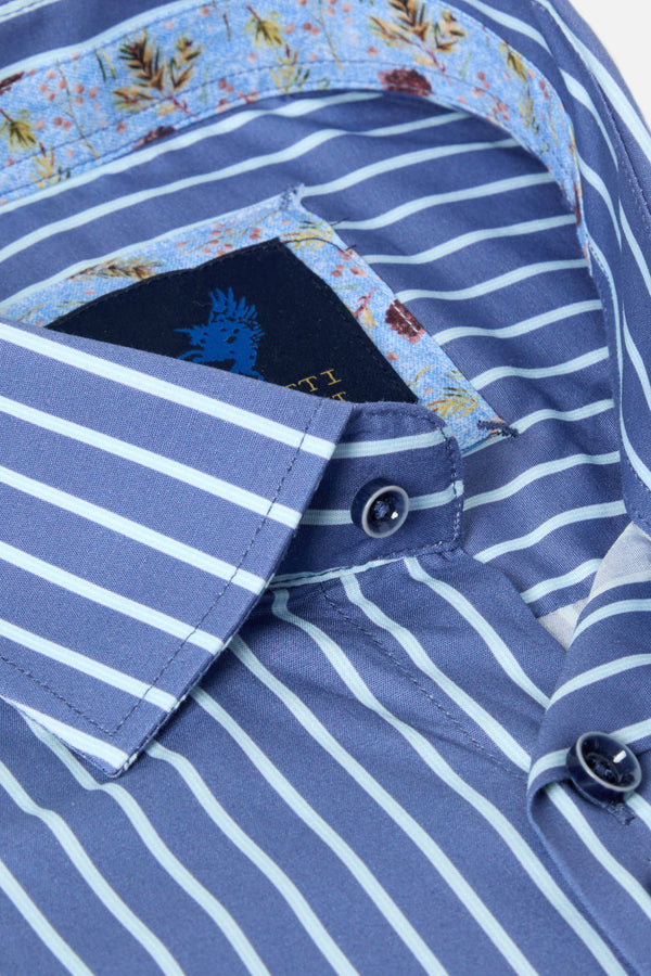 Benetti Munich Long Sleeve Striped Casual Shirt Indigo