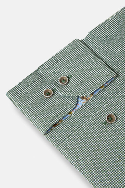 Benetti Rega Long Sleeve Micro-Check Casual Shirt Forest Green