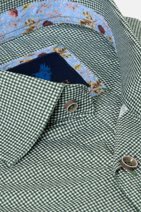 Benetti Rega Long Sleeve Micro-Check Casual Shirt Forest Green