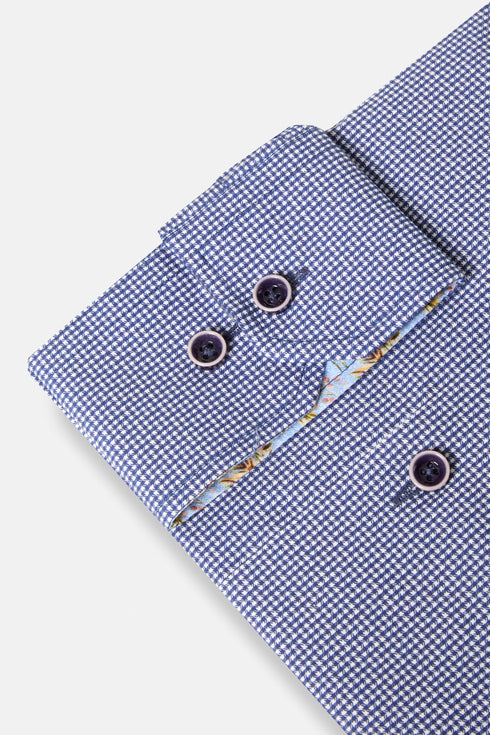 Benetti Rega Long Sleeve Micro-Check Casual Shirt Navy