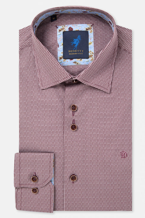 Benetti Rega Long Sleeve Micro-Check Casual Shirt Plum