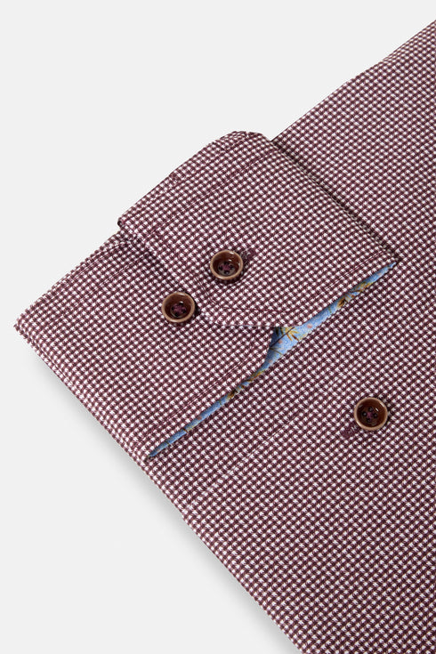 Benetti Rega Long Sleeve Micro-Check Casual Shirt Plum