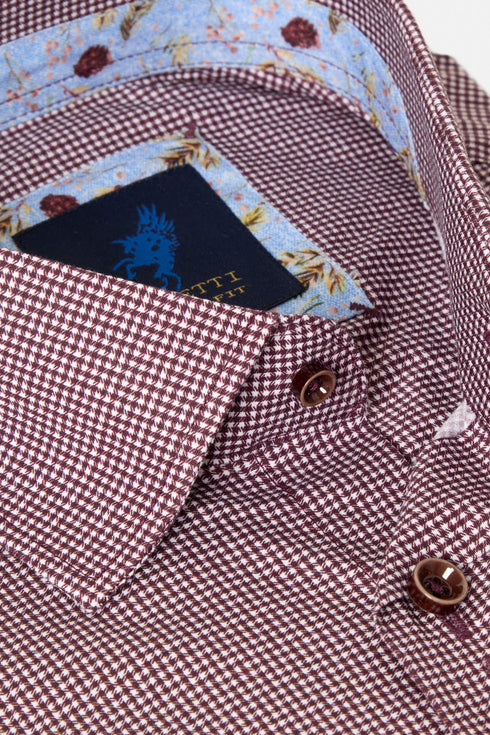 Benetti Rega Long Sleeve Micro-Check Casual Shirt Plum