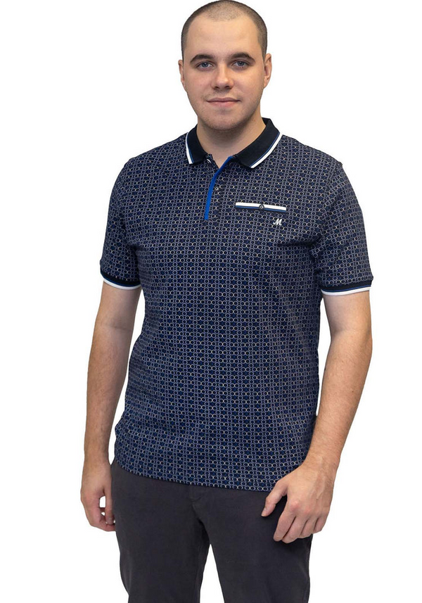 Mineral Clothing Danny All Over Print Navy Ecru Polo Shirt ML211530