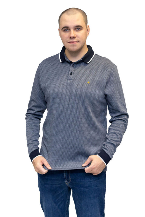 Leroy ML221470 Blue Long Sleeve Polo - Stylish Smart-Casual Wear