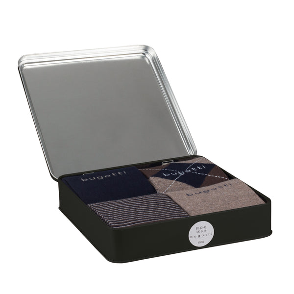 Bugatti Men's 4-Pair Sock Gift Box in Metal Case - Premium Gift for Men 61111X