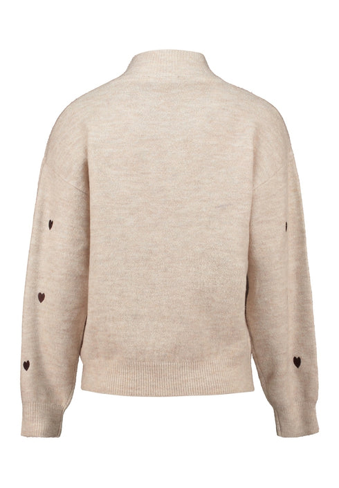 Hailys Pa44ige Heart Pattern High Neck Knit Jumper MOT-2601003 - Beige Marl / Cocoa Hearts
