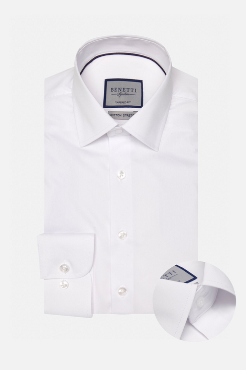 Benetti Menswear Oscar White Tapered Fit Stretch Cotton Formal Shirt