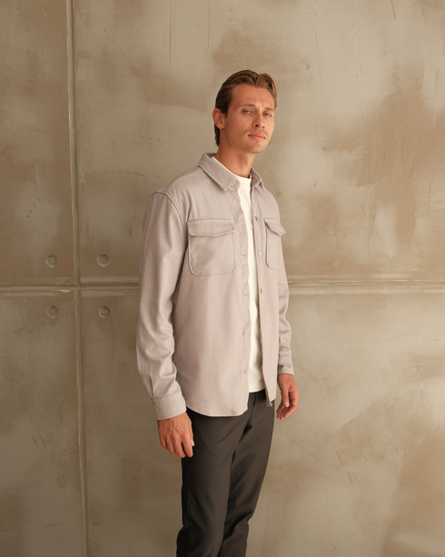 Walker & Hunt Mason Overshirt Grey Structured Mid-Weight Cotton Blend