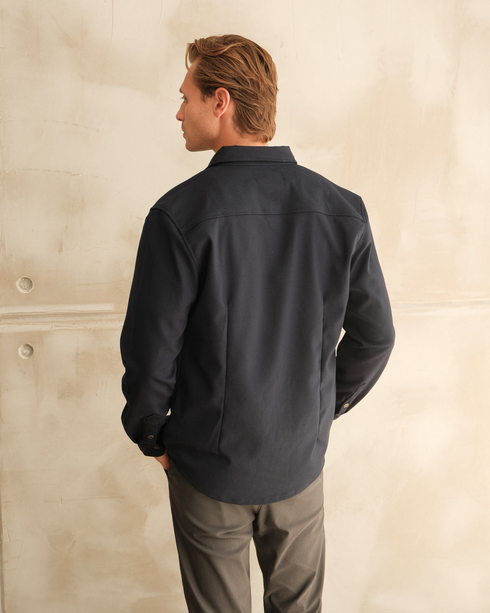 Walker & Hunt Mason Overshirt Navy Structured Mid-Weight Cotton Blend