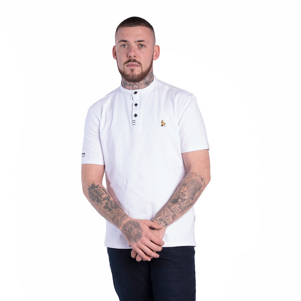 Mineral Men's Max White Stretch Grandad Collar T-Shirt ML201447