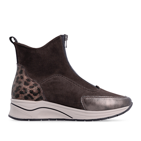 Rieker Wide Fit Front-Zip Ankle Boot with Leopard Detail - Brown Combi SKU N9554-25