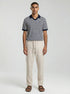 Walker & Hunt Milton Knitted Striped Polo Navy Cream 100% Cotton V-Neck