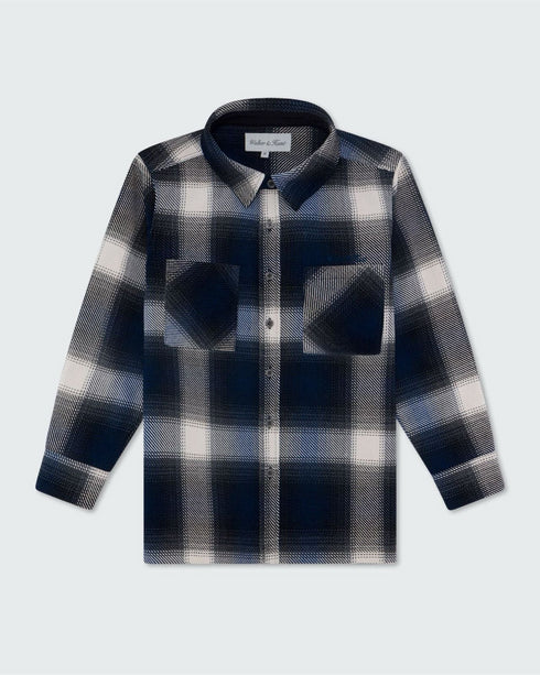 Walker & Hunt Mercer Navy Plaid Flannel Shirt