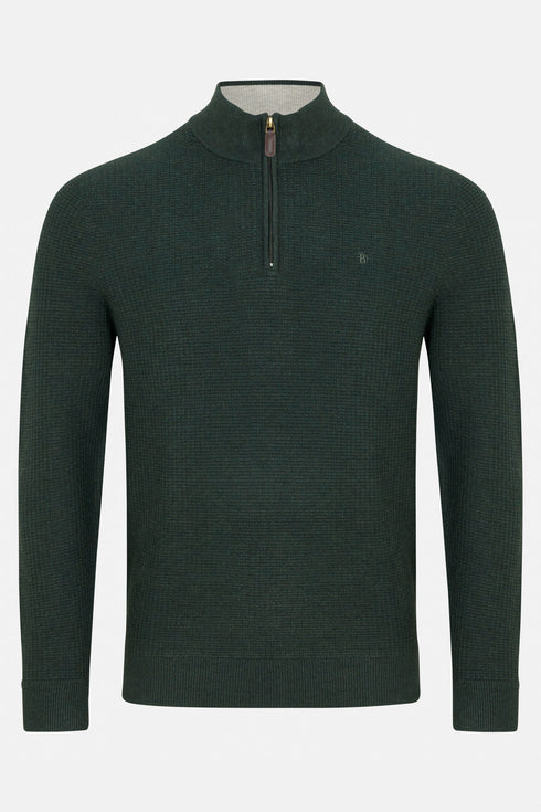 Benetti Oliver Forest Green Quarter-Zip Textured Knit Jumper