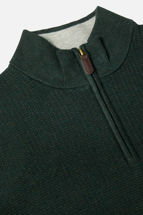 Benetti Oliver Forest Green Quarter-Zip Textured Knit Jumper