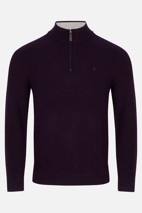 Benetti Oliver Grape Bordo Quarter-Zip Textured Knit Jumper