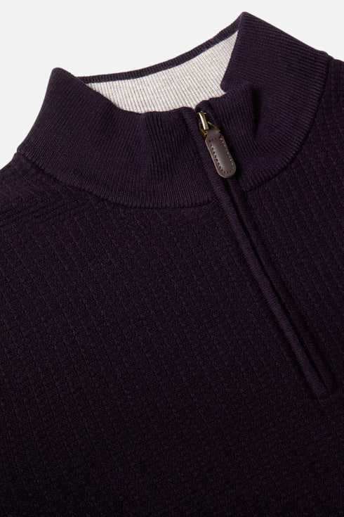 Benetti Oliver Grape Bordo Quarter-Zip Textured Knit Jumper