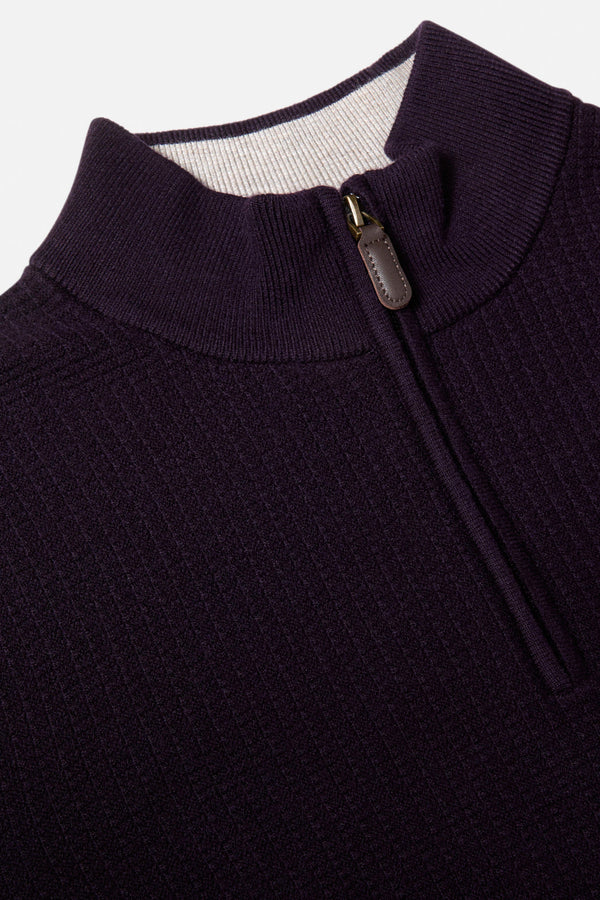 Benetti Oliver Grape Bordo Quarter-Zip Textured Knit Jumper