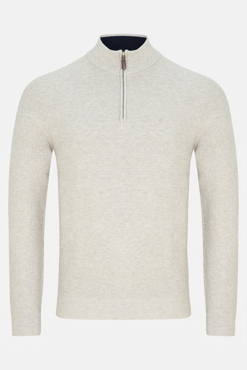 Benetti Quinn Stone / Off White Quater Zip Knit Sweater