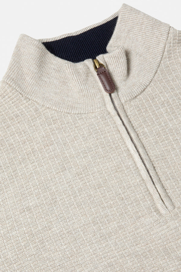 Benetti Quinn Stone / Off White Quater Zip Knit Sweater