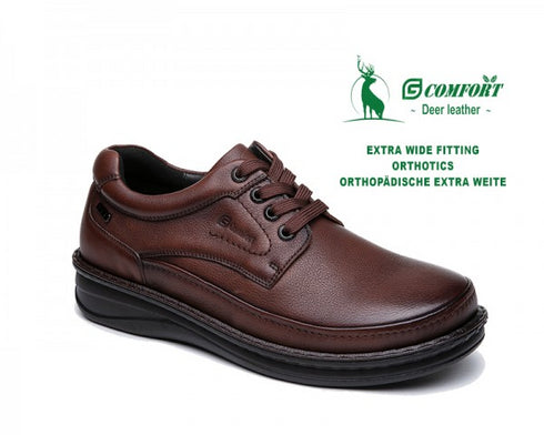 G Comfort Wide Fit Cognac Leather Lace-Up Shoes P-3706 | Men's Supportive Casual Footwear