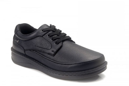 G Comfort Men's Black P-3706S Wide Fit Pebbled Leather Lightweight Lace-Up Shoes