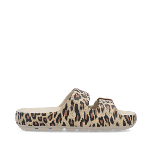 Rieker Womens Buckle P2450-90 Leopard Print EVA Mules