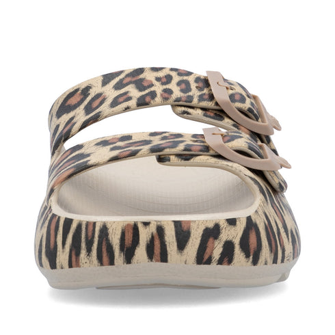 Rieker Womens Buckle P2450-90 Leopard Print EVA Mules