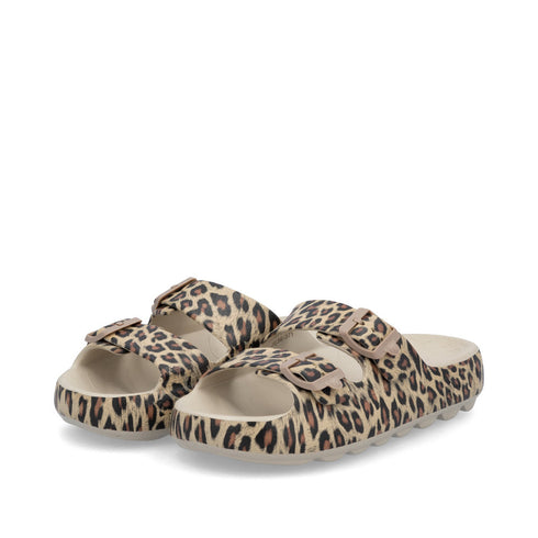Rieker Womens Buckle P2450-90 Leopard Print EVA Mules