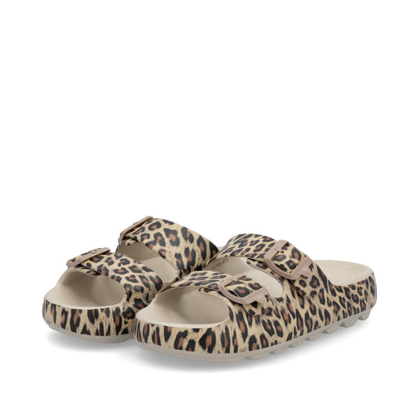 Rieker Womens Buckle P2450-90 Leopard Print EVA Mules
