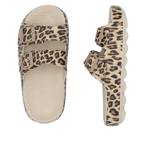 Rieker Womens Buckle P2450-90 Leopard Print EVA Mules