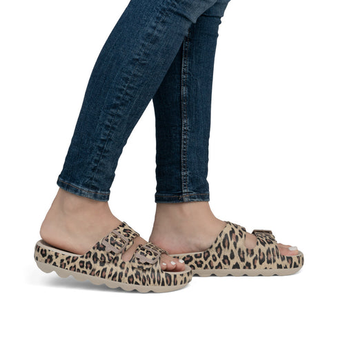 Rieker Womens Buckle P2450-90 Leopard Print EVA Mules