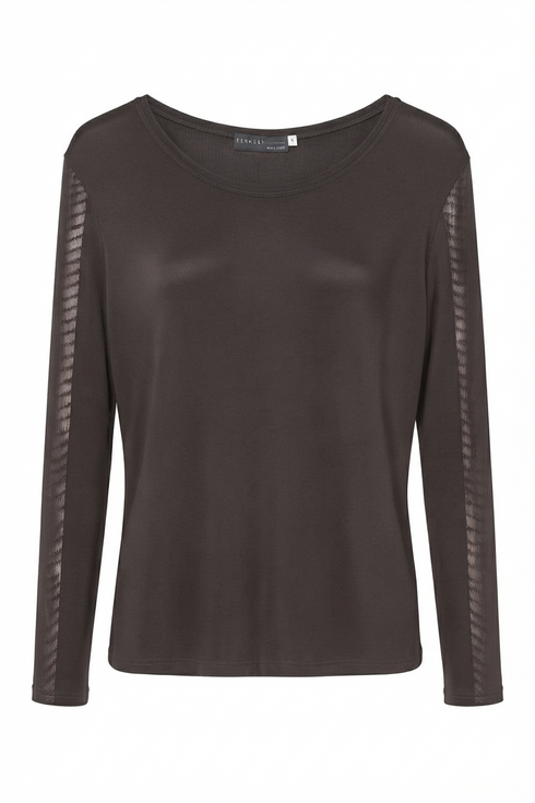 Peruzzi Womens Mesh Sleeve Top PR146W26 7 - Brown