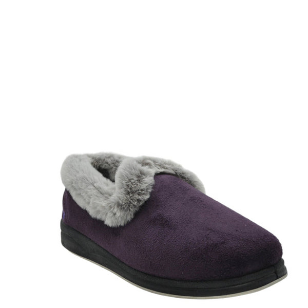 Padders Repose 406/6306 Purple Microsuede Slippers - Wide Fit Memory Foam Comfort