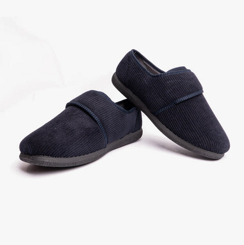 Padders Oliver Men's Super Wide Touch-Fasten Full Slippers - Memory Foam Comfort