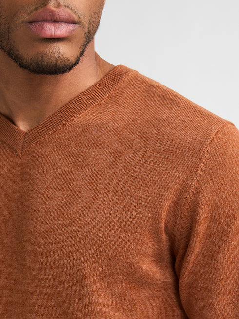 Petrol Men's V-Neck Knitwear KWV200-2127 Copper Orange