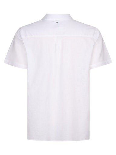 Petrol Industries Men's Plain Short-Sleeve Linen-Cotton Shirt Brilliant White SIS414
