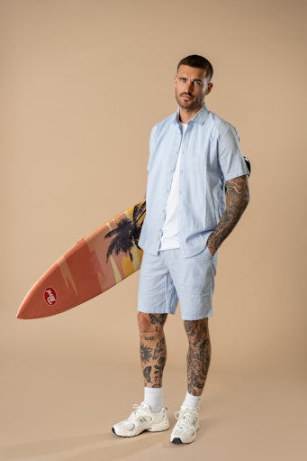 Petrol Industries Men's Plain Short-Sleeve Linen-Cotton Shirt Sky SIS414 5196