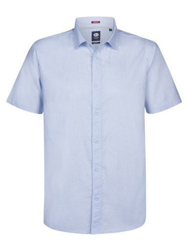Petrol Industries Men's Plain Short-Sleeve Linen-Cotton Shirt Sky SIS414 5196