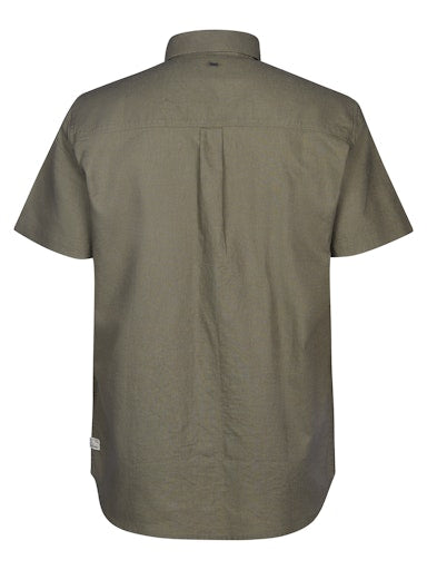 Petrol Industries Men's Plain Short-Sleeve Linen-Cotton Shirt Dusty Army Green SIS414