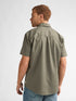 Petrol Industries Men's Plain Short-Sleeve Linen-Cotton Shirt Dusty Army Green SIS414