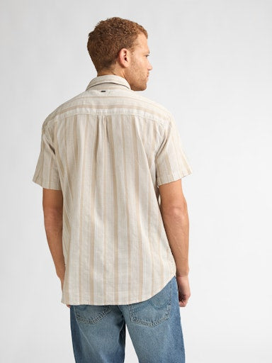 Petrol Industries Men's Ranger Striped Short-Sleeve Cotton Shirt Light Tan M1060-SIS417