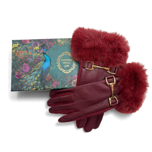 Brandwell Leather Look Gloves with Faux Fur Cuff – Gift Boxed Winter Gloves for Her 55M793