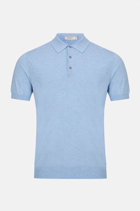 Benetti Menswear Porto Sky Blue Premium Fine-Gauge Cotton Knit Polo Shirt