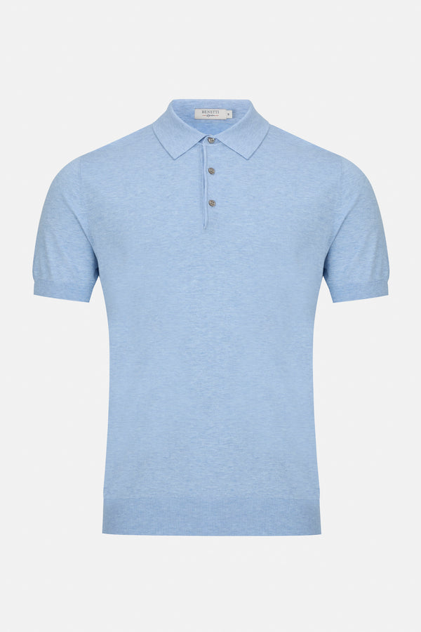 Benetti Menswear Porto Sky Blue Premium Fine-Gauge Cotton Knit Polo Shirt
