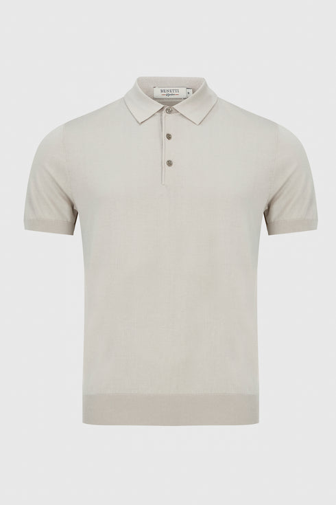 Benetti Menswear Porto Stone Premium Fine-Gauge Cotton Knit Polo Shirt