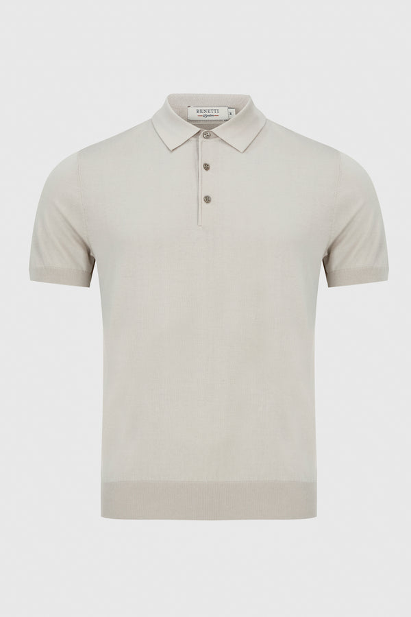 Benetti Menswear Porto Stone Premium Fine-Gauge Cotton Knit Polo Shirt